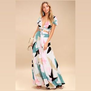 Lulus Daydreaming White Print Two-Piece Maxi Dress! Size medium